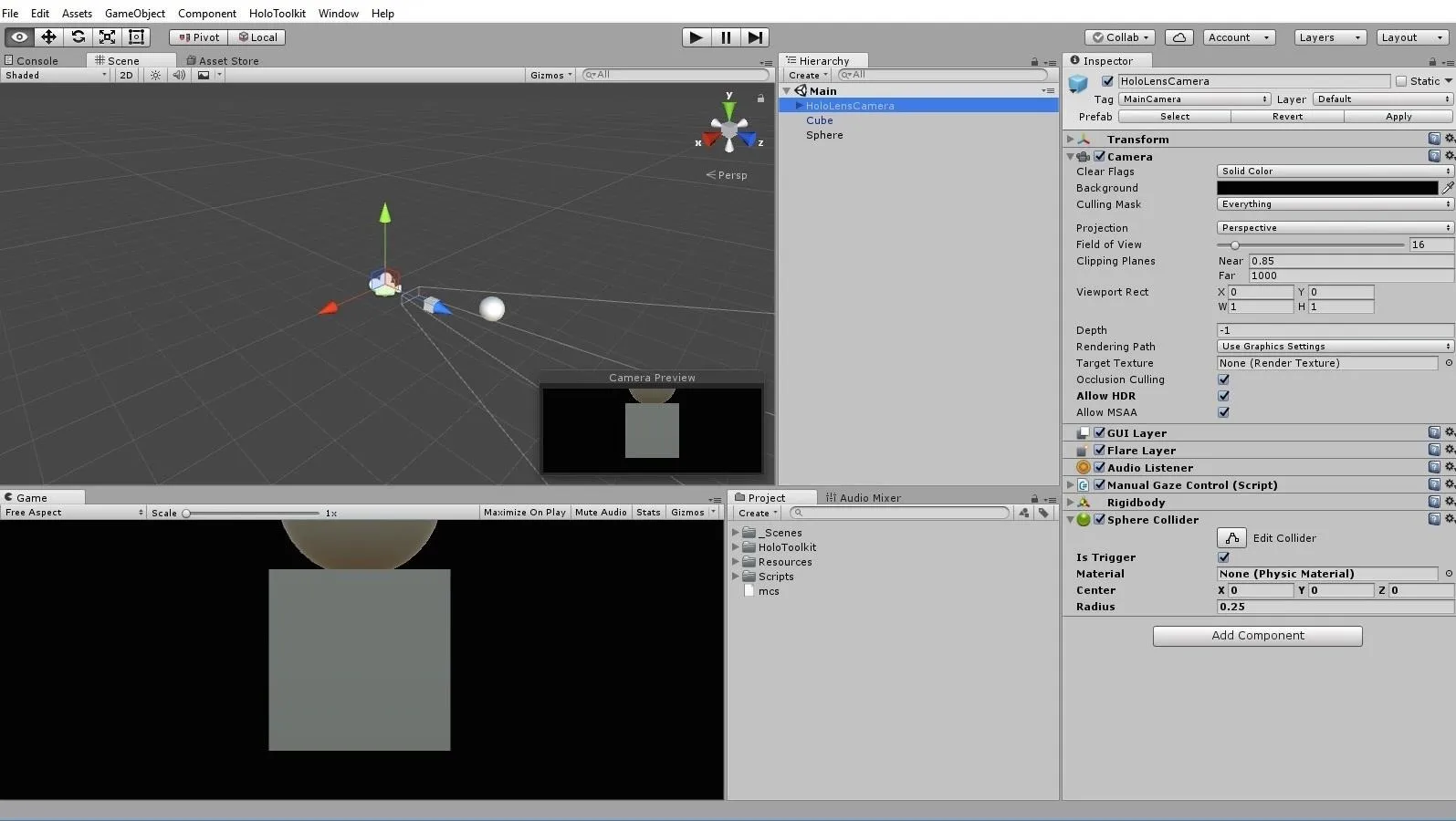 Unity game development interface displaying a scene view and inspector panel.