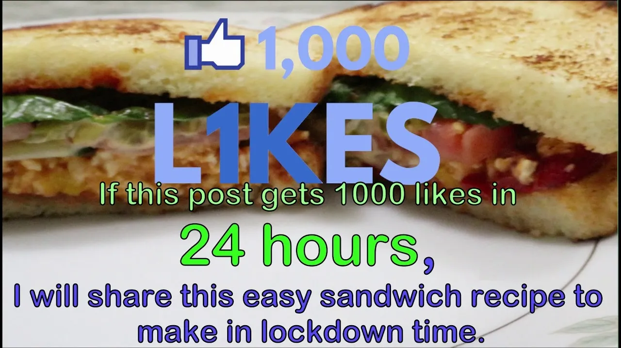 Social media post promoting a sandwich recipe with a goal of 1,000 likes in 24 hours.