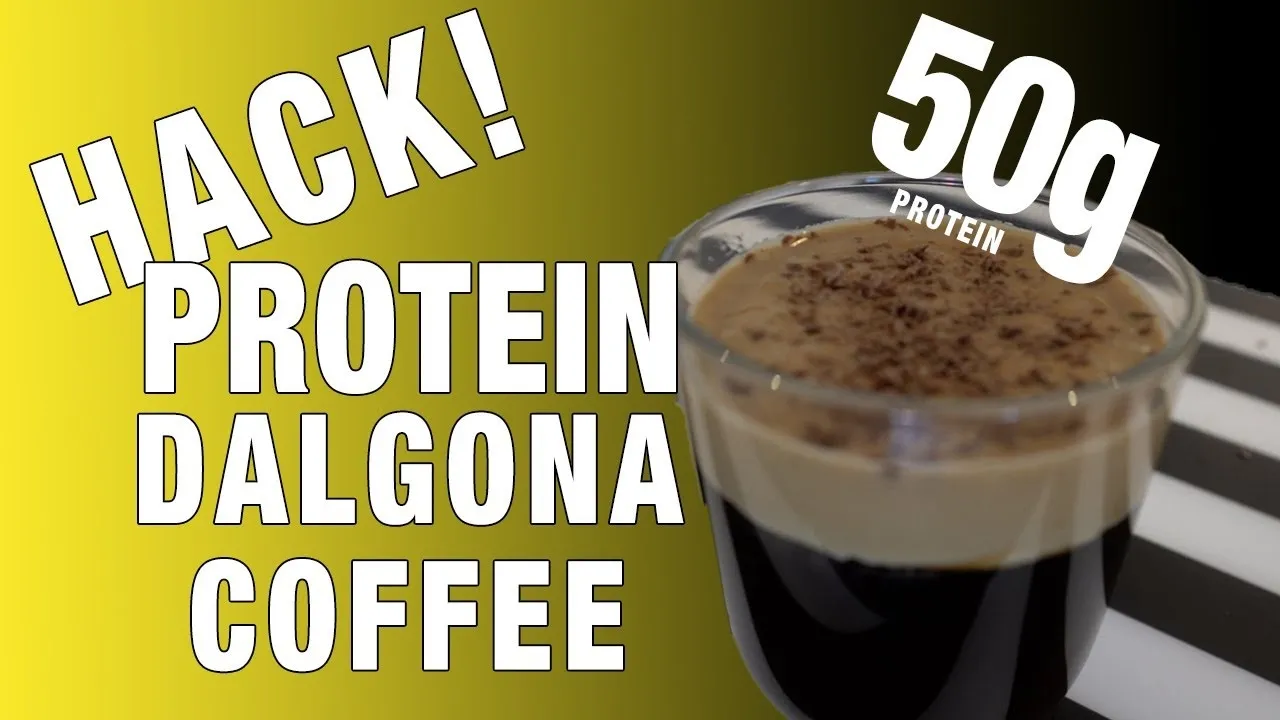 Protein Dalgona coffee topped with cocoa powder.