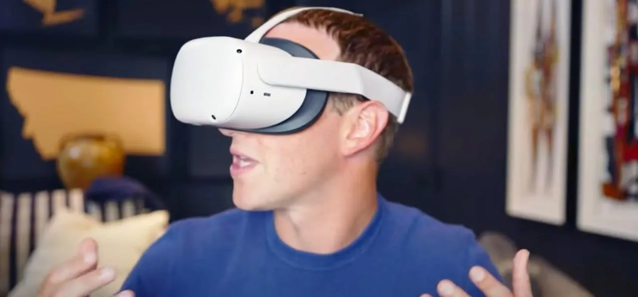 Person wearing a virtual reality headset, engaging with the immersive experience.